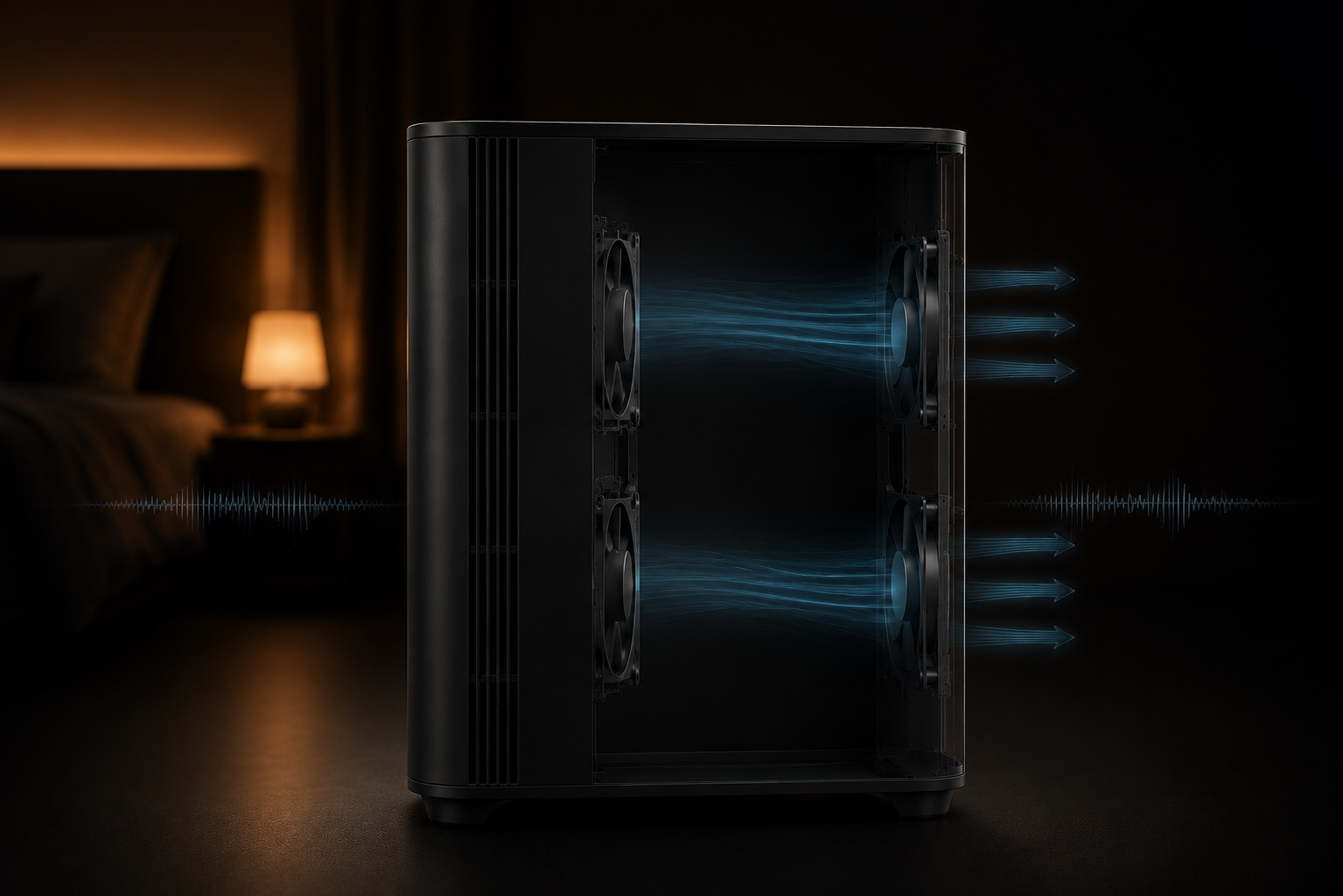 HoneySleep hub shown with its quiet four-fan airflow system