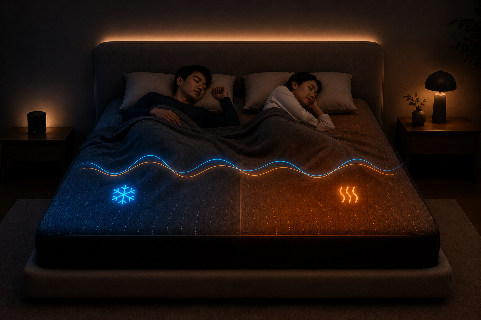 Two sleepers resting under independent temperature zones