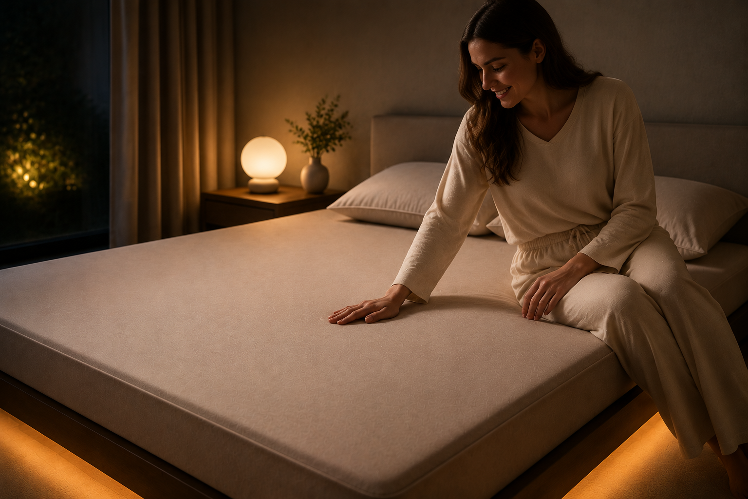 Woman checking the HoneySleep cover after its scheduled hygiene cycle