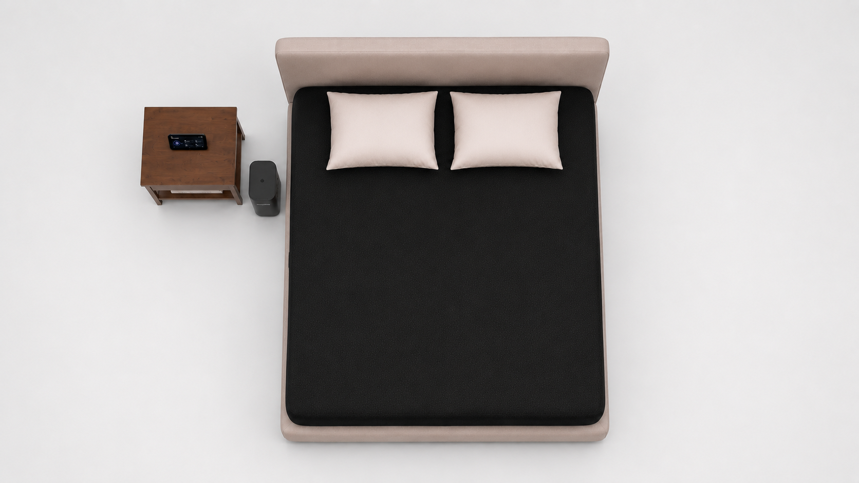 Top view of the HoneySleep cover, hub, and bedside companion