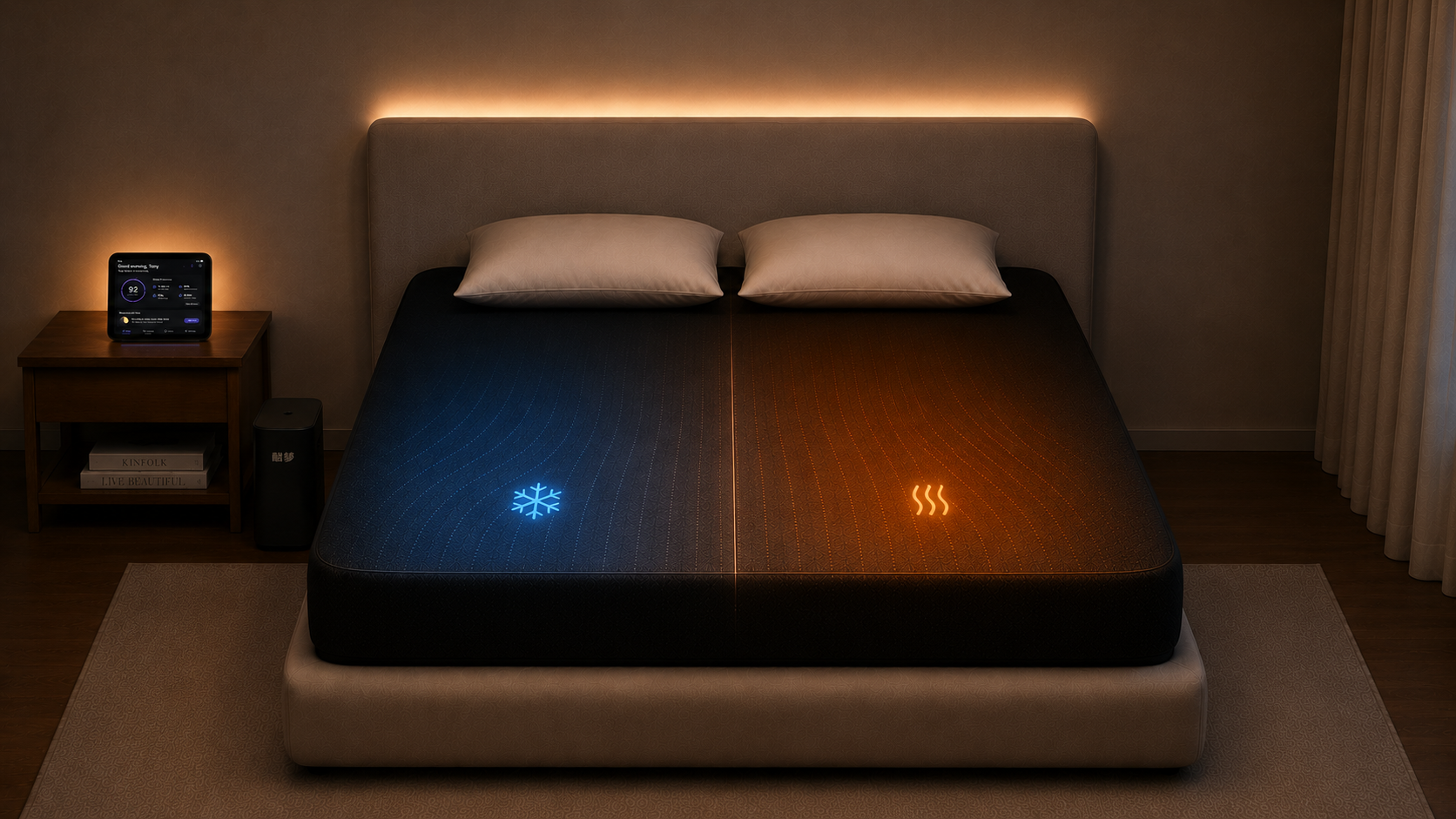 HoneySleep cover and bedside system shown in a bedroom setting