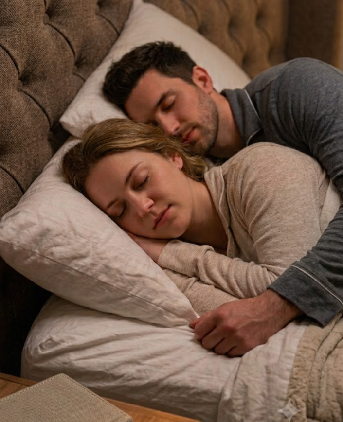 Two people sleeping together in bed