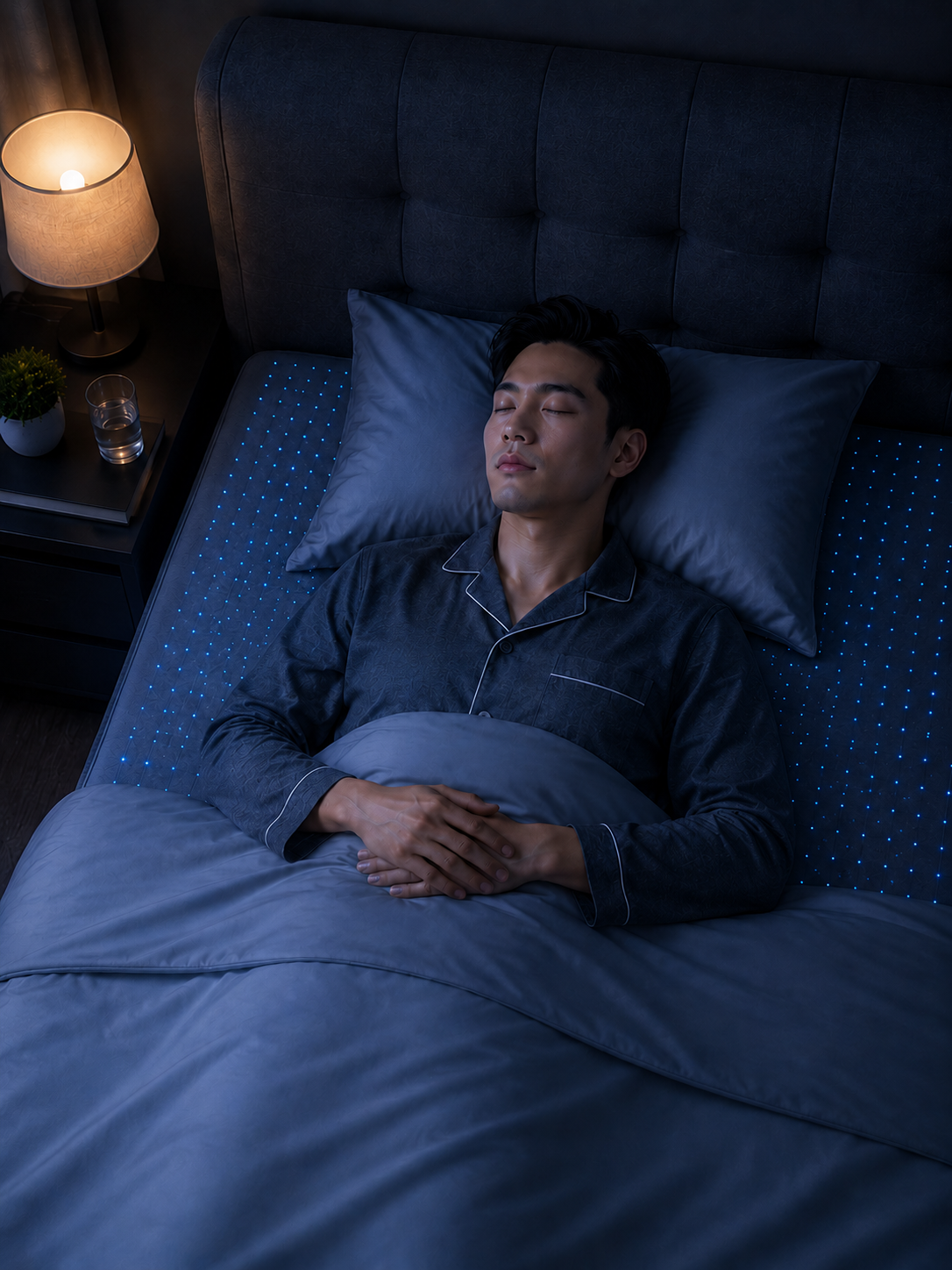 A person sleeping in a cool bedroom